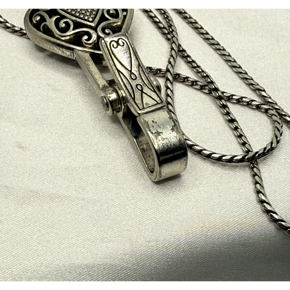 BRIGHTON Reno Heart Badge Clip Lanyard SWAROVSKI Scrollwork SilverPlate 32-34” - Picture 5 of 8